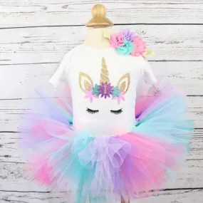 1st Birthday Dress for Baby Girl Fancy Unicorn Party Tutu Skirt Romper Headband Outfit