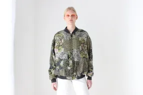 80s Pure Silk Floral Print Quilted Bomber Jacket