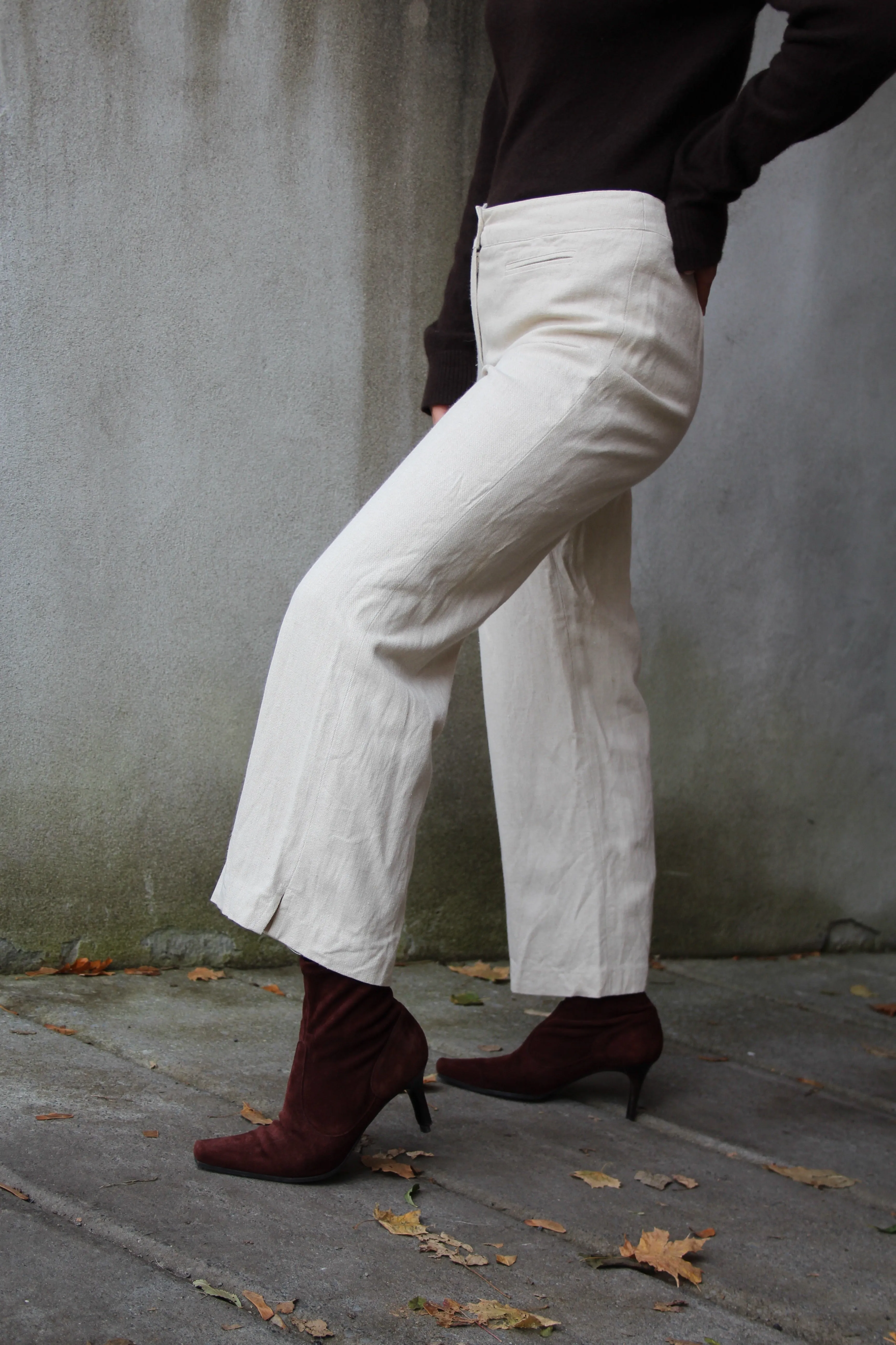 90s Linen-Blend Flared Trousers - 27