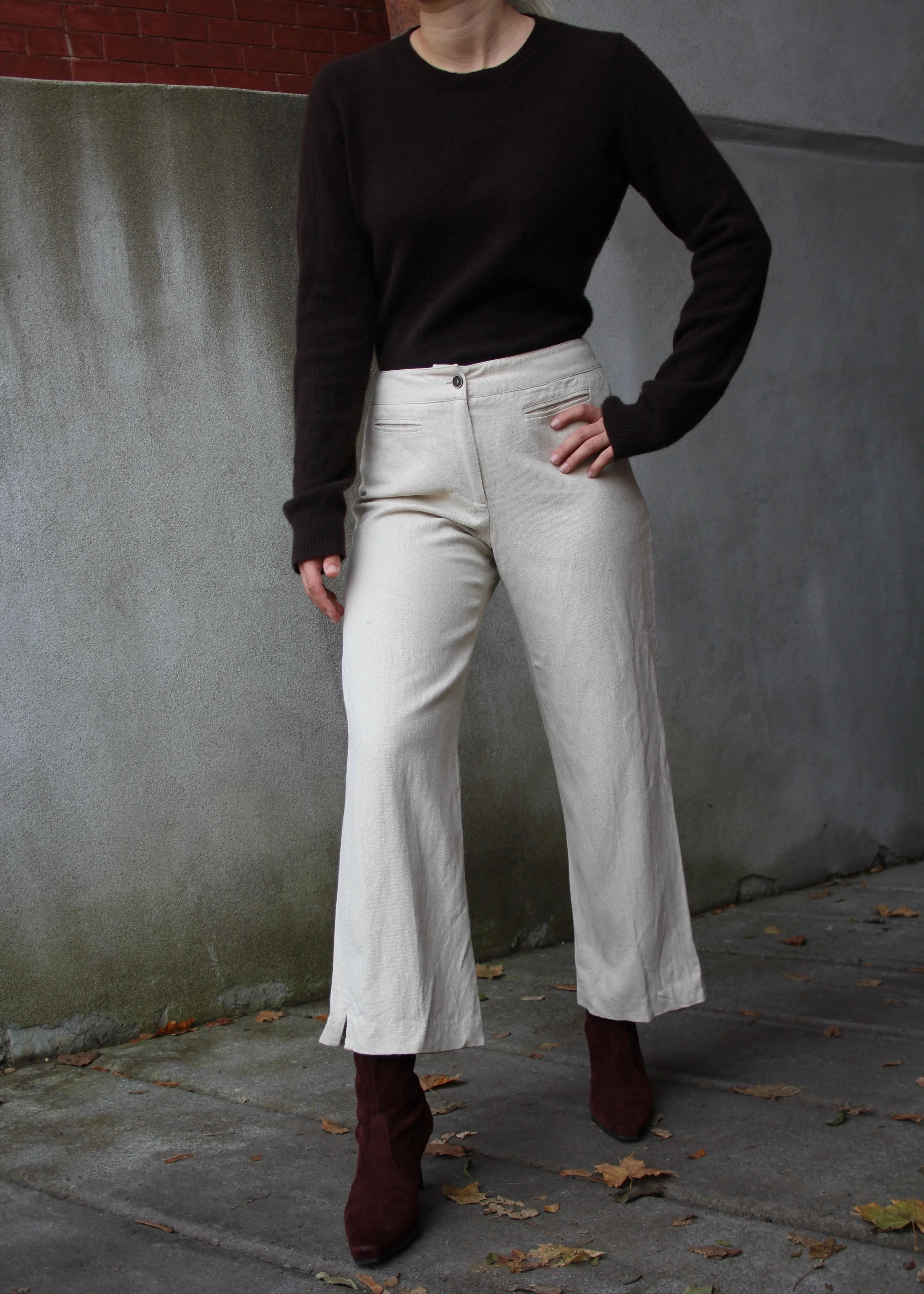 90s Linen-Blend Flared Trousers - 27