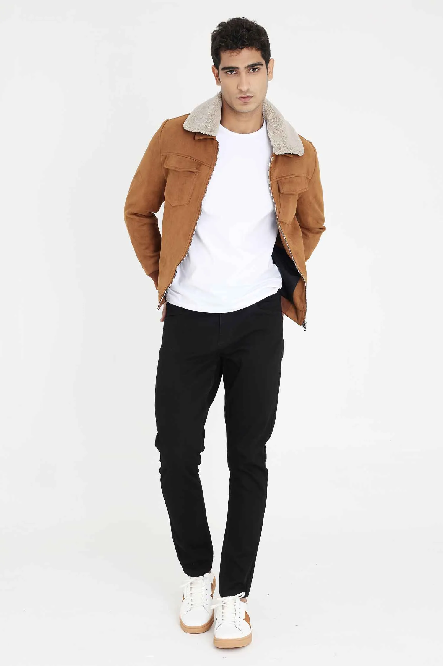 ALMAS URBAN SUEDE JACKET WITH FUR COLLAR-CAMEL