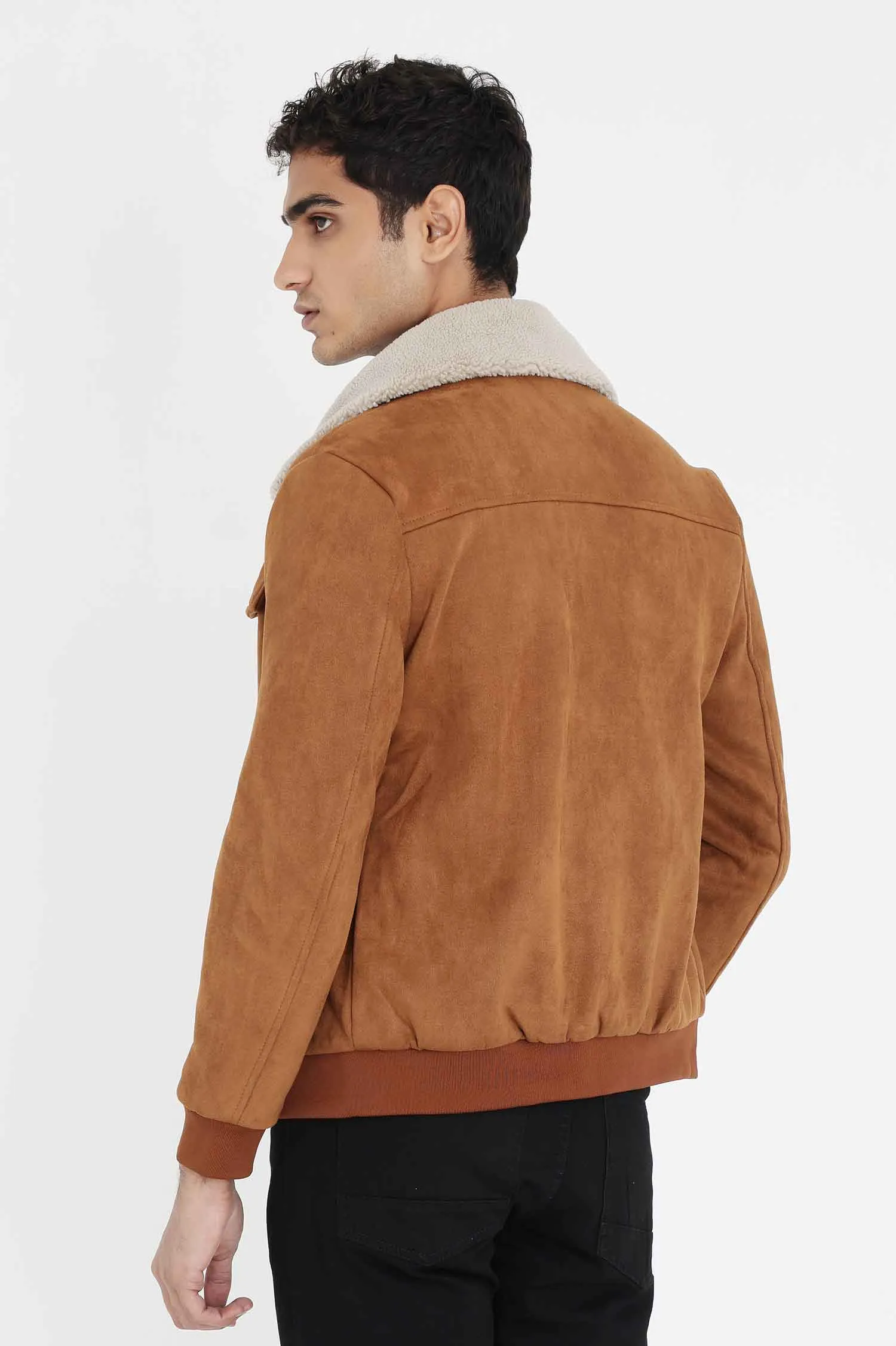 ALMAS URBAN SUEDE JACKET WITH FUR COLLAR-CAMEL