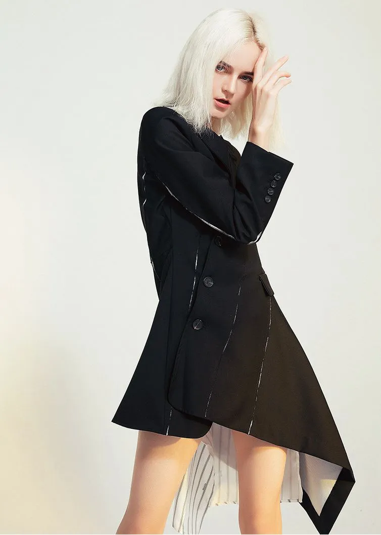 Asymmetric High-Low Bottom Single Breasted Coat