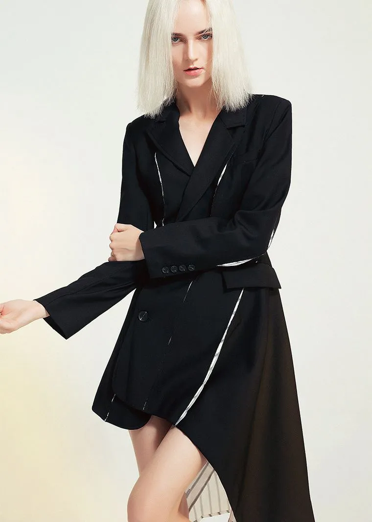 Asymmetric High-Low Bottom Single Breasted Coat