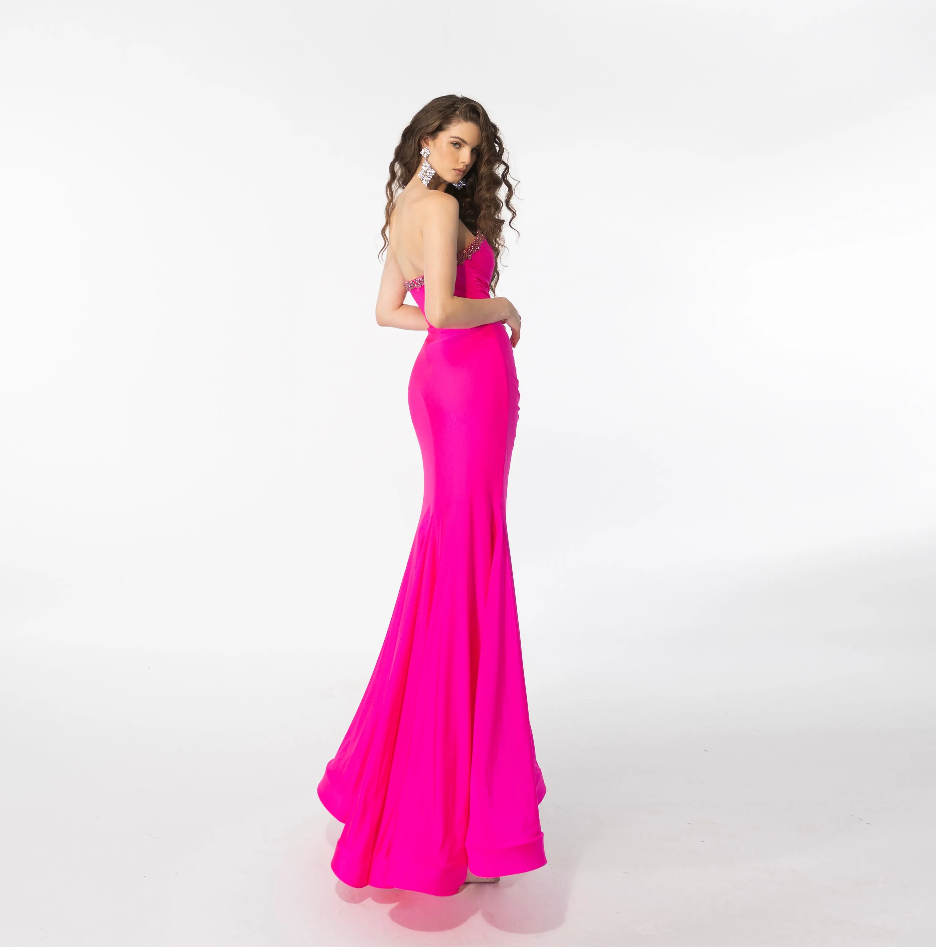 Ava Presley 39290 Size 4 Fuchsia Strapless Crystal Sweetheart Maxi Slit Prom Dress Formal Pageant Gown