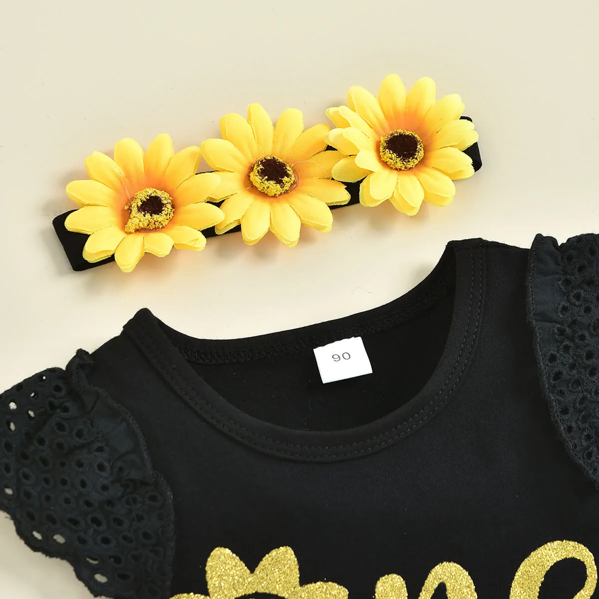 Baby Girl 1st Birthday Outfit Party Dresses Sunflower Romper Tutu Skirt Headwear Full Set