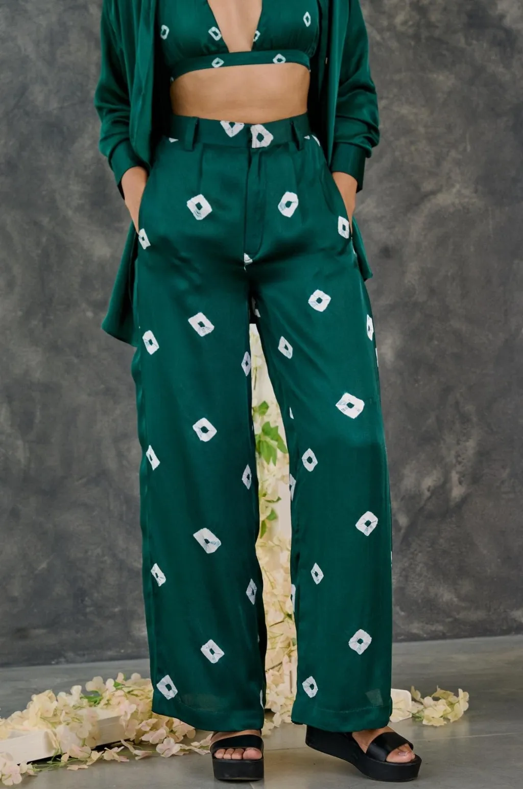 Bandhani Modal Satin Flared Pants