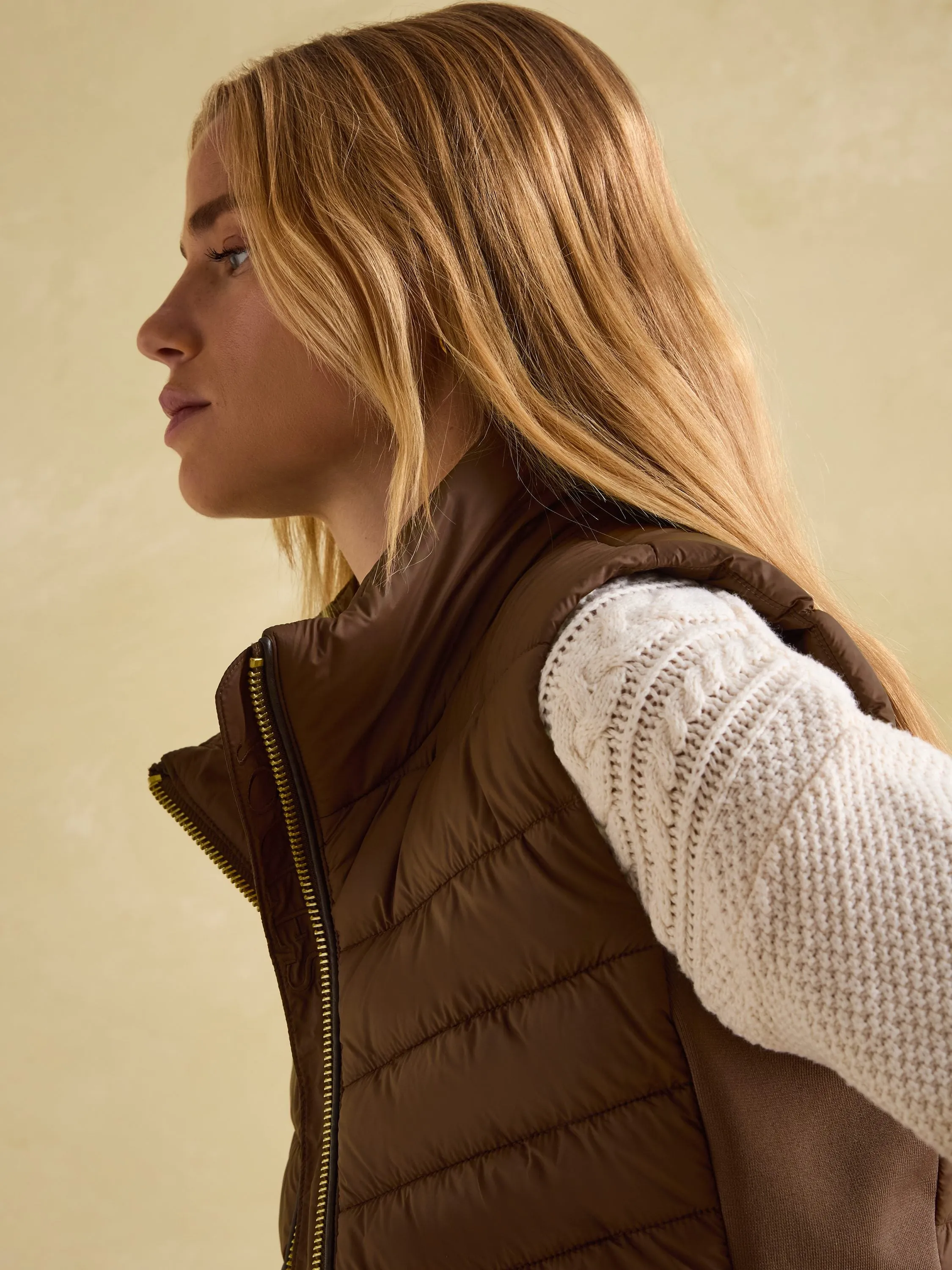 Beckley Brown Padded Showerproof Gilet With Detachable Faux Fur Collar