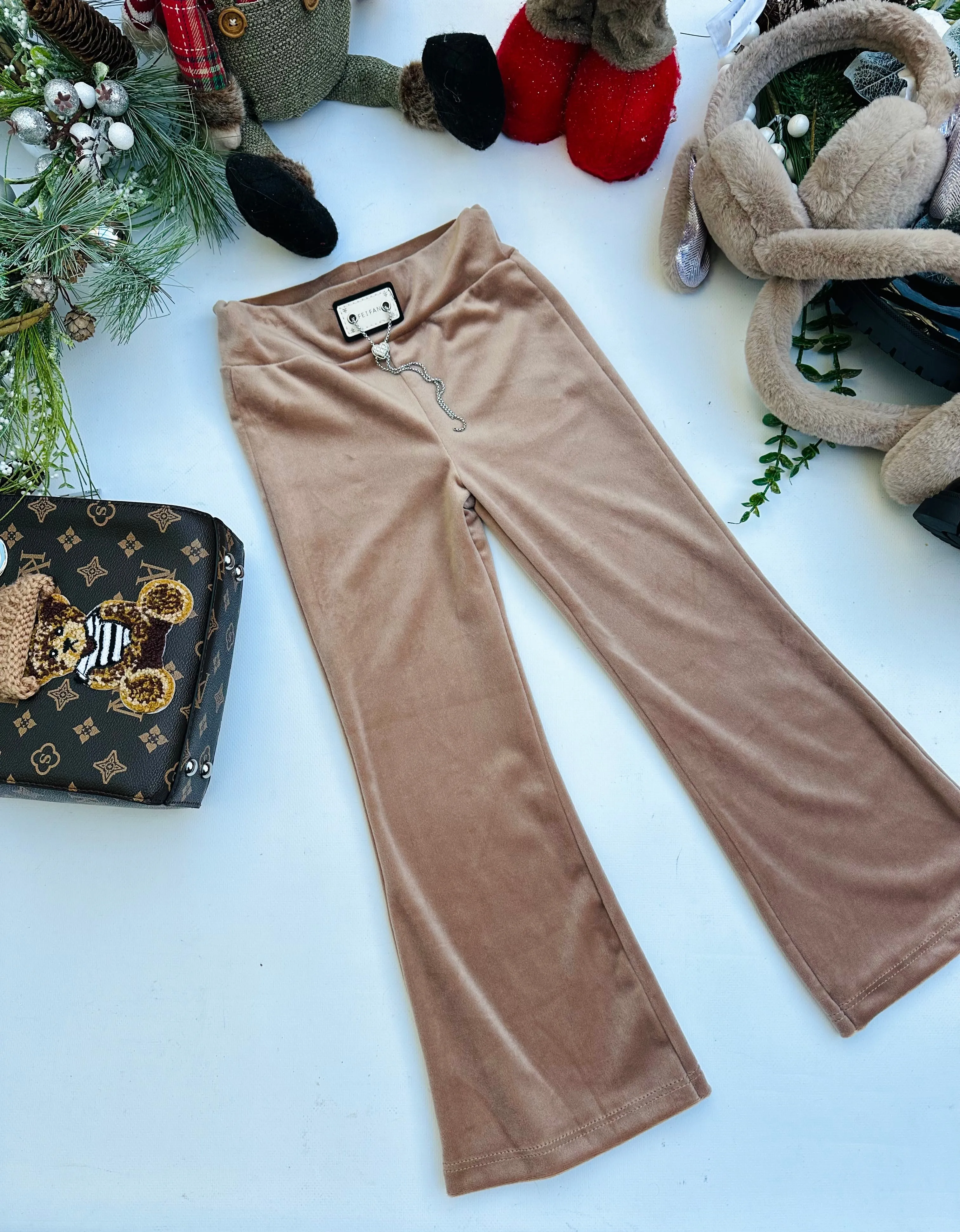 Beige velvet flared pants