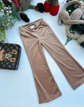 Beige velvet flared pants