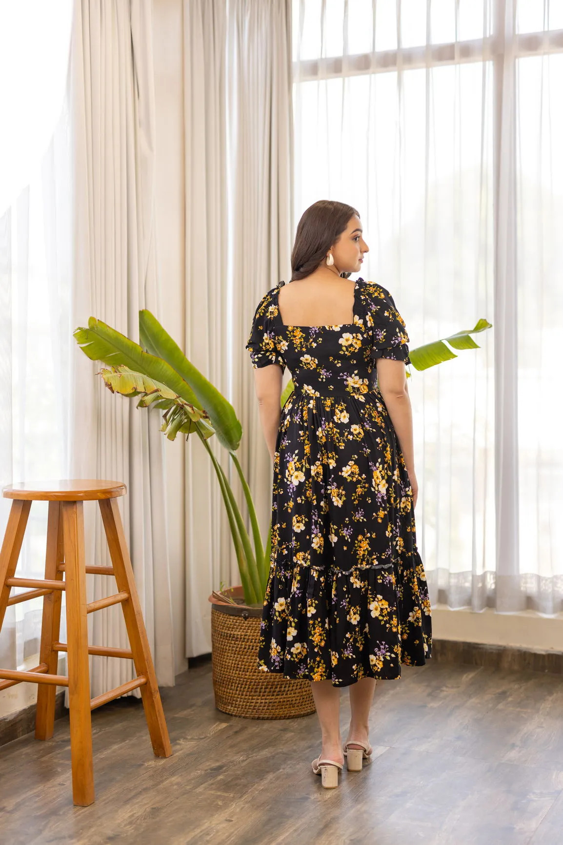 BLACK FLORAL NURSING MAXI