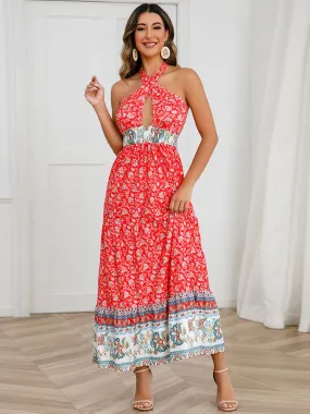 Bohemia Halter Keyhole Neckline Sleeveless Maxi Boho Dress