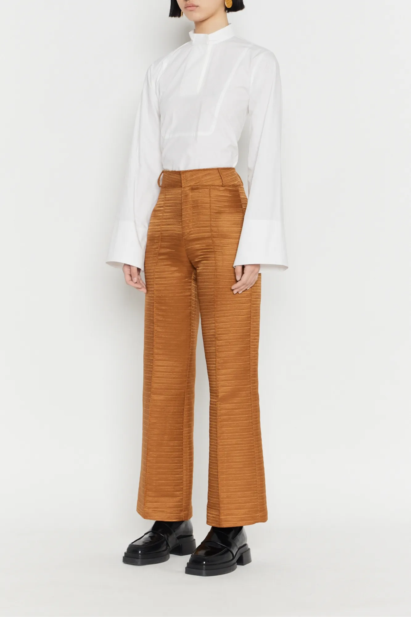 Camel Textured Flared Pants