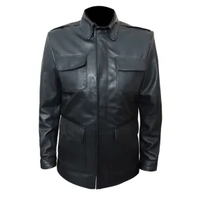 Classic Motorcycle Style Geniune Men Leather Jacket In Black