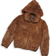 Cognac Men's Rabbit Fur Coat Detachable Hooded Bomber Jacket for Men by Winter Fur