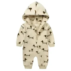 Dachshund Long Sleeve Hooded Romper (3-24M)