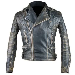 Diamond Classic Vintage Biker Distressed Brown Mens Motorcycle Rider Jacket