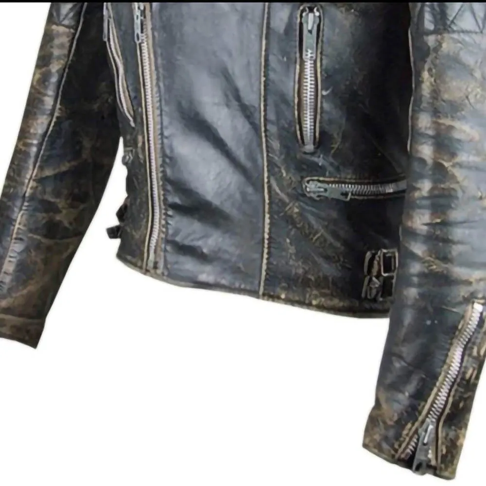 Diamond Classic Vintage Biker Distressed Brown Mens Motorcycle Rider Jacket