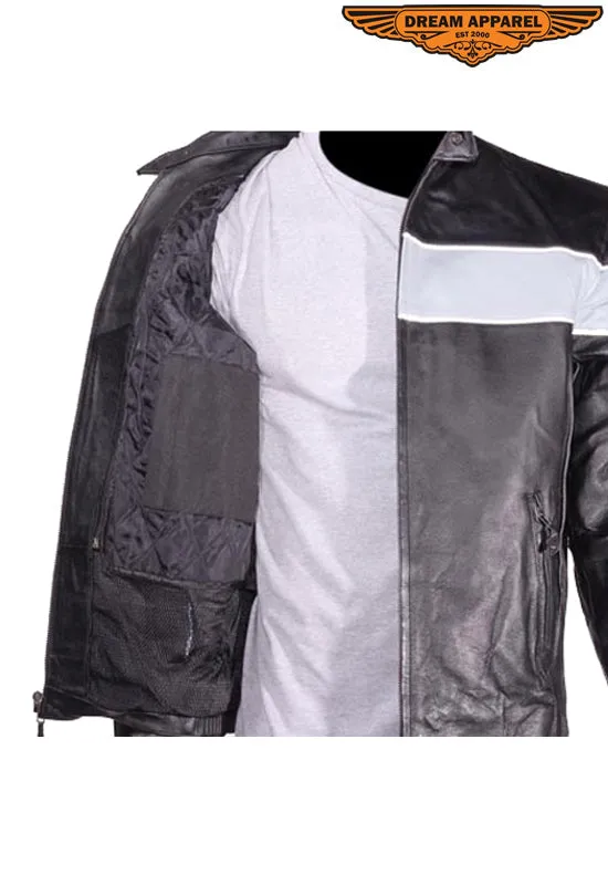 Dream Apparel Mens Motorcycle Jacket With Silver Racing Stripe