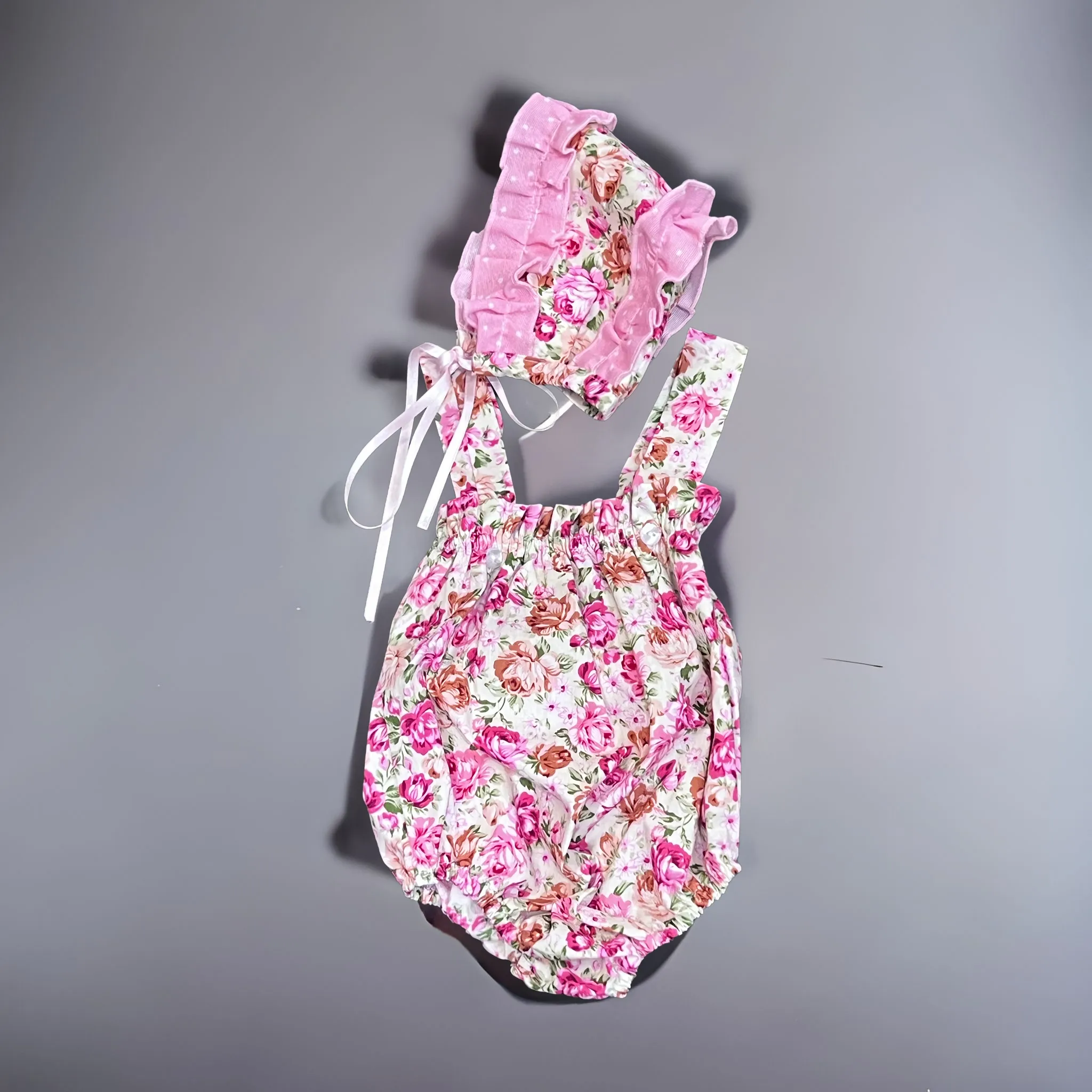 Floral Romper and Bonnet