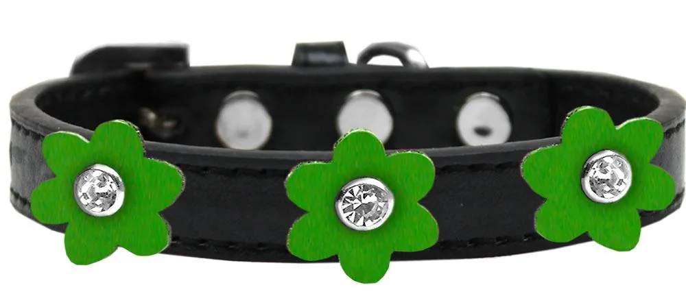 Flower Premium Collar Black With Emerald Green Flowers Size 14