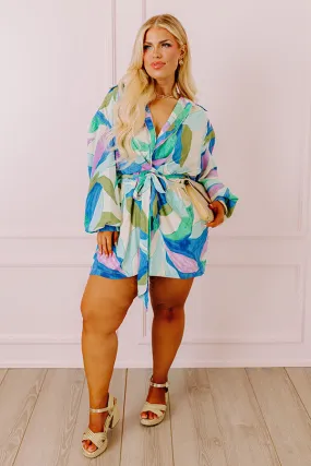 Happy Hour Meetup Romper in Ocean Blue Curves