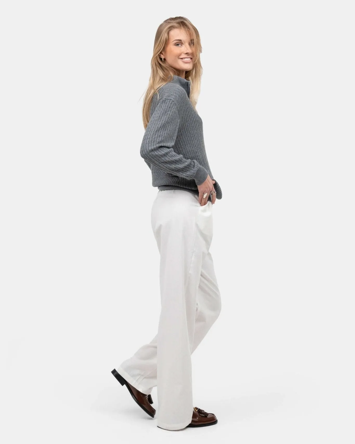 Heavyweight Linen Pants High-waisted White