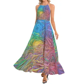 HOLY FUCK Ruffle Hem Halter Neck Maxi Dress | ARTFOOL