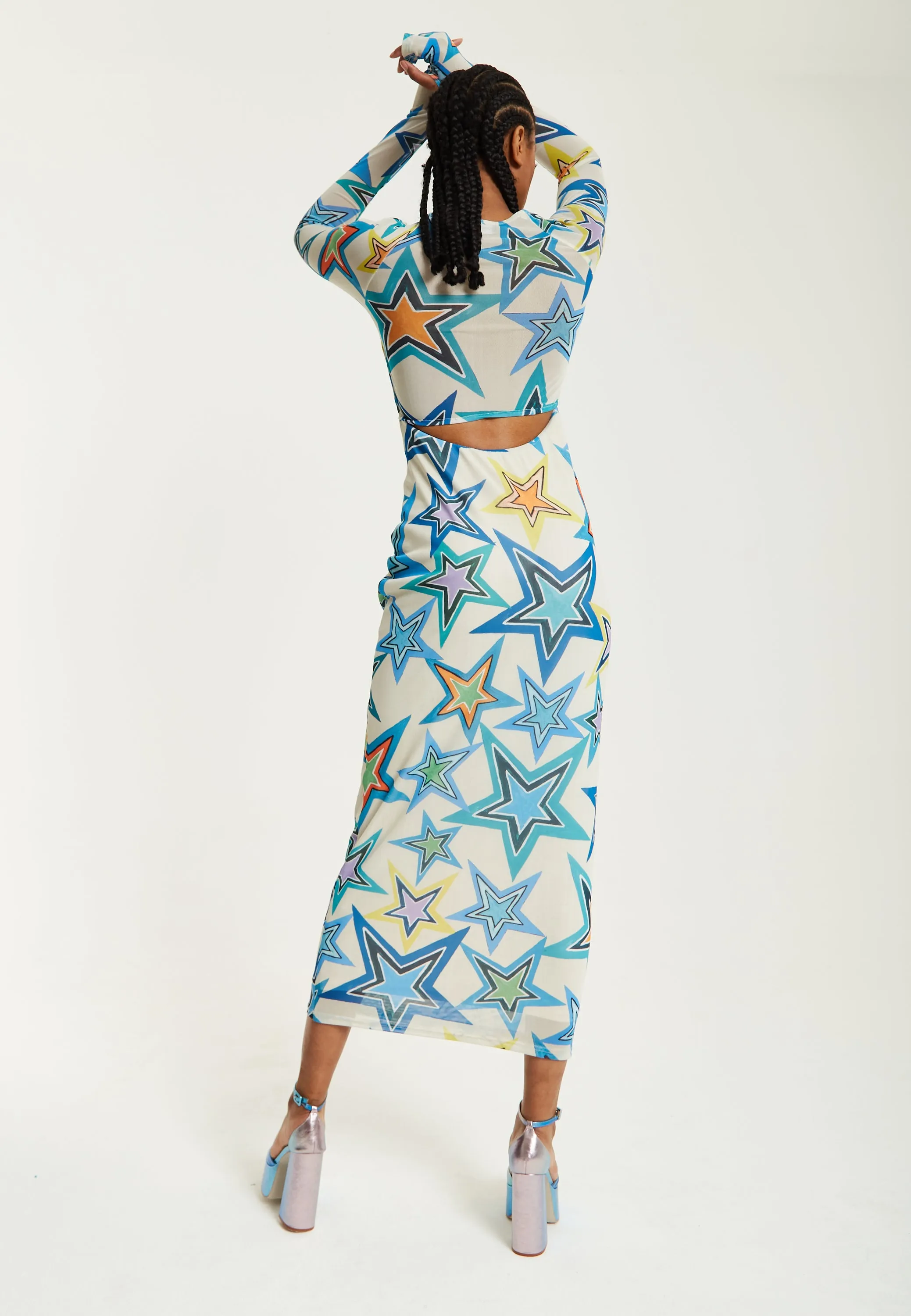 House of Holland Star Print Maxi Dress With Cut Out Details