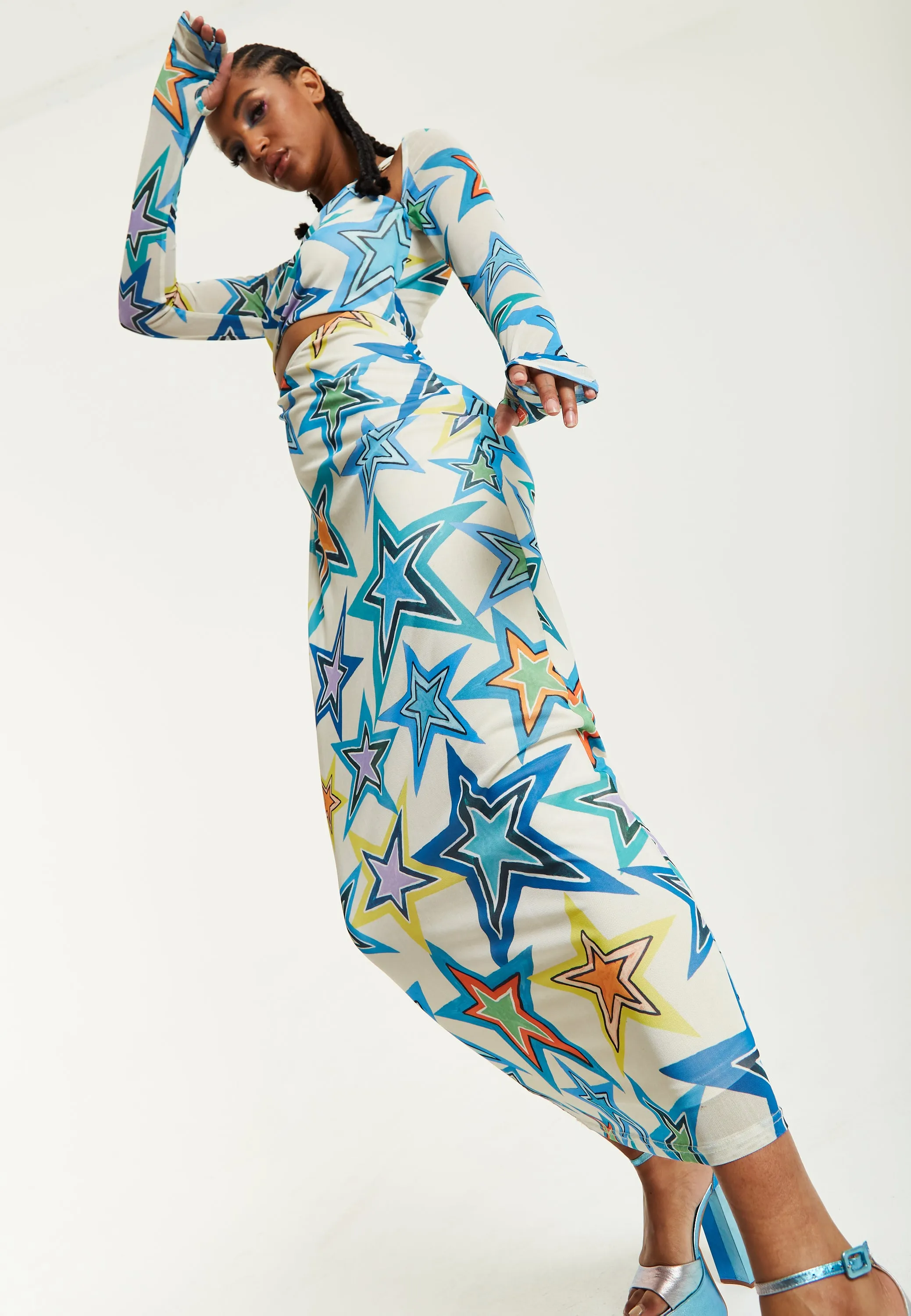 House of Holland Star Print Maxi Dress With Cut Out Details