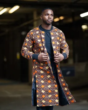 Kente Trench Coat in Orange Print