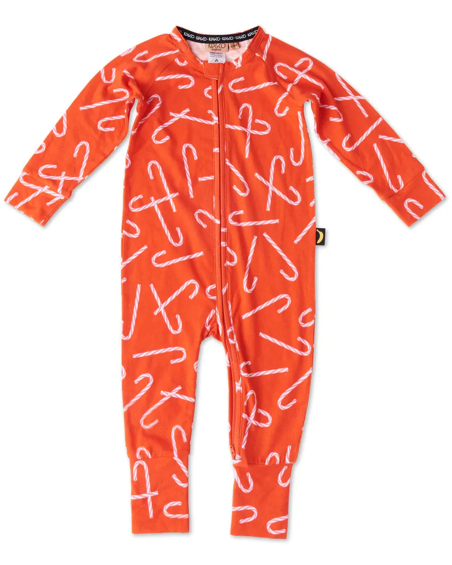 Kip & Co Organic Cotton Long Sleeve Zip Romper - Candy Cane