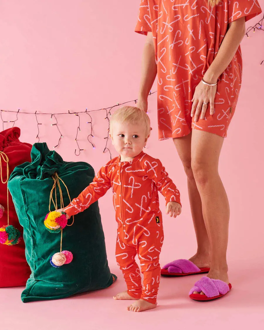 Kip & Co Organic Cotton Long Sleeve Zip Romper - Candy Cane