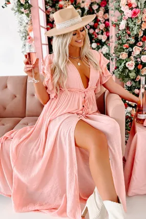 Laguna Living Button-Front Deep V Maxi Dress (Light Peach)