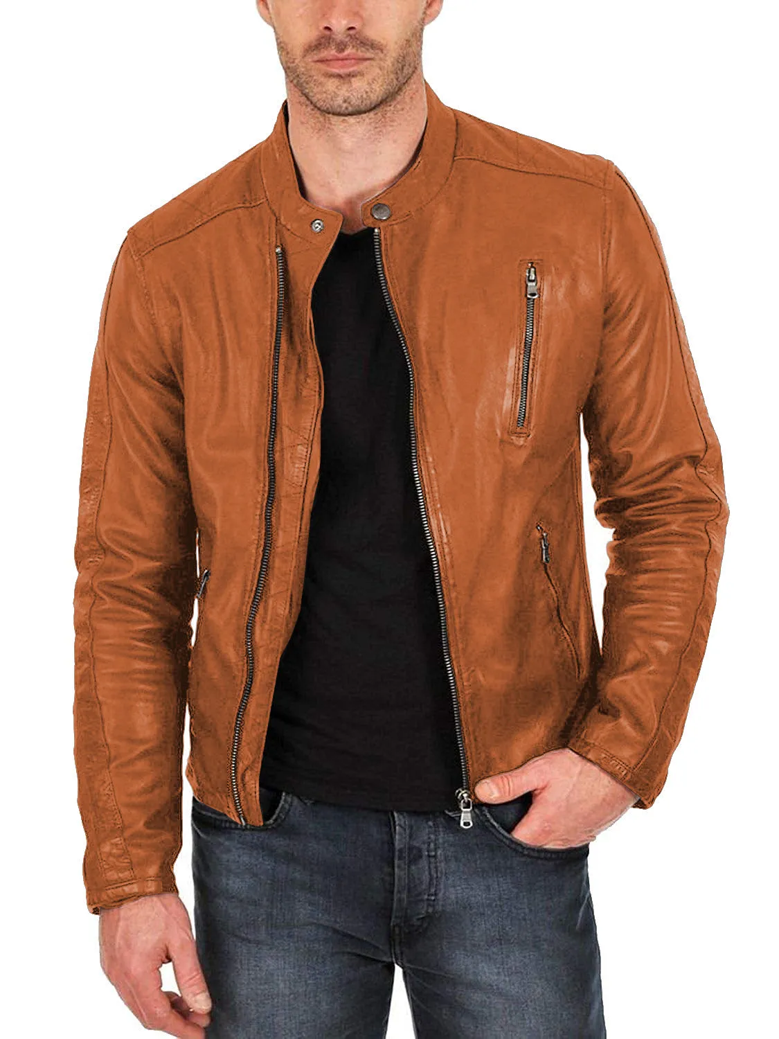 Leather Jackets Hub Mens Genuine Lambskin Leather Jacket (Black, Classic Jacket) - 1501159