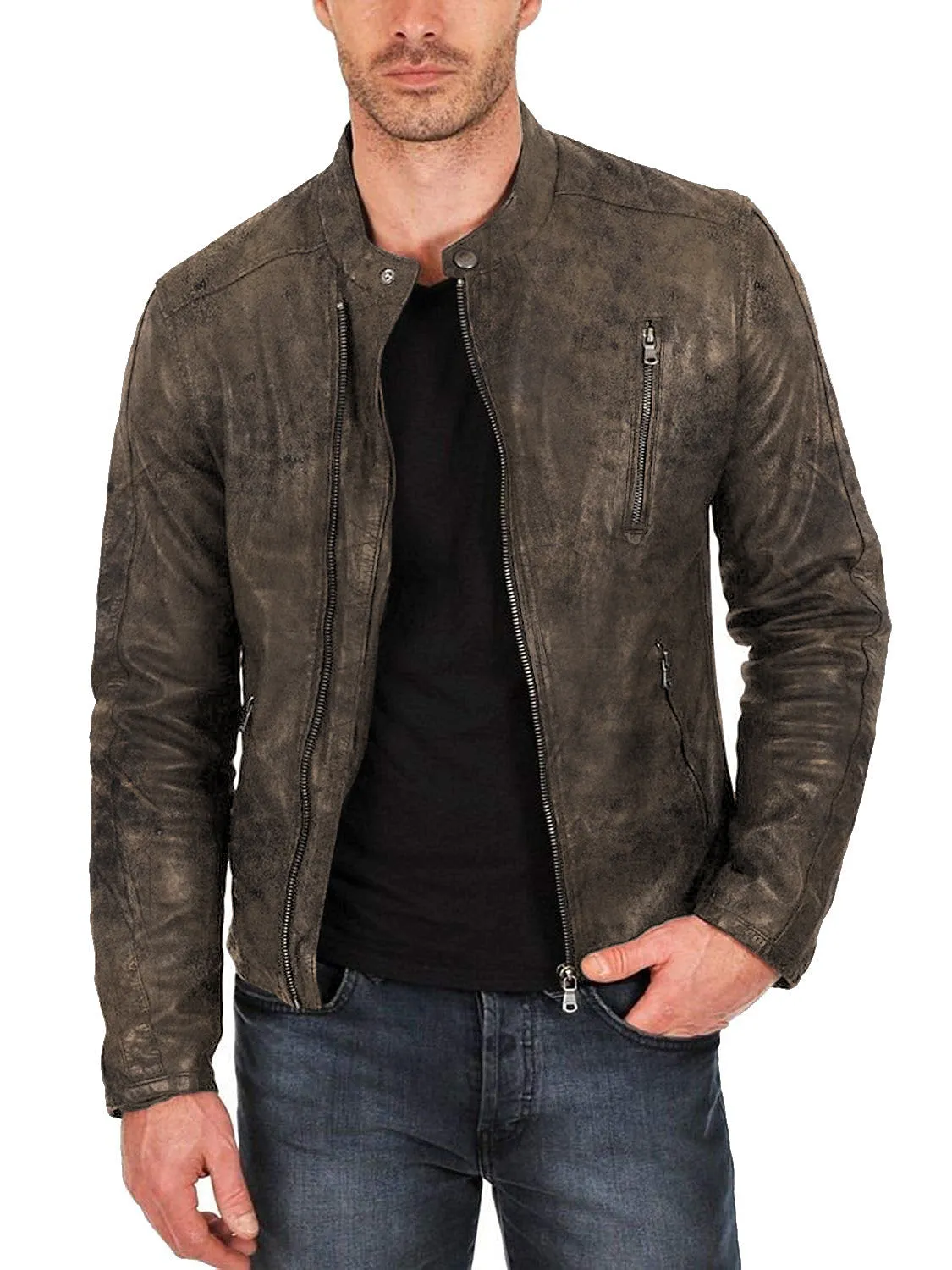 Leather Jackets Hub Mens Genuine Lambskin Leather Jacket (Black, Classic Jacket) - 1501159