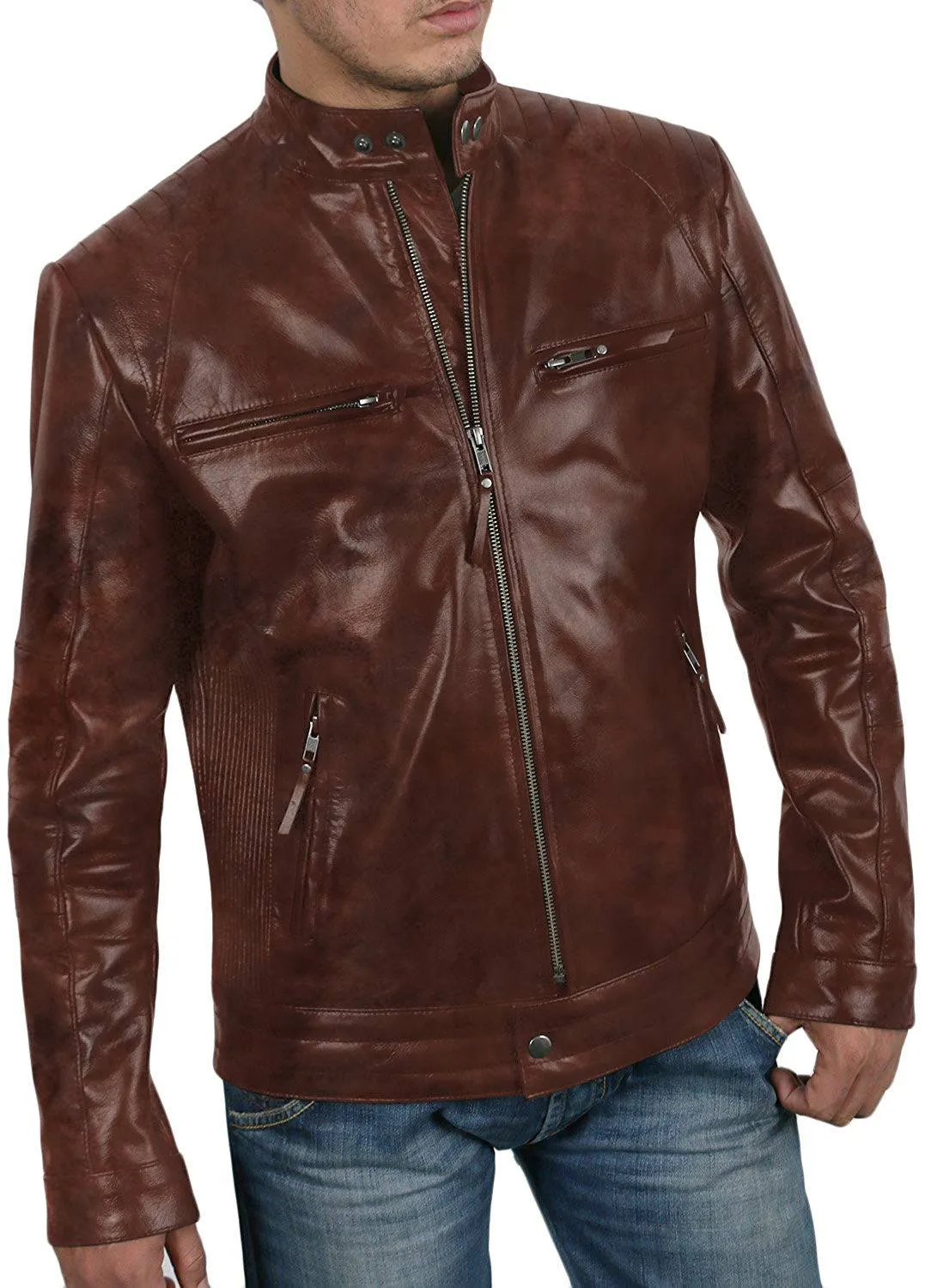 Leather Jackets Hub Mens Genuine Lambskin Leather Jacket (Black, Fencing Jacket) - 1501309