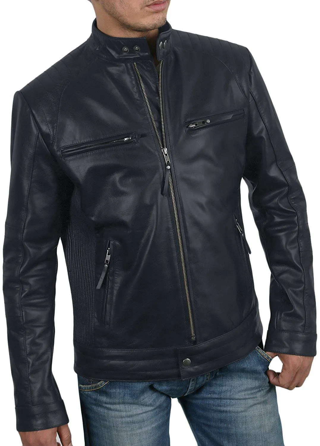 Leather Jackets Hub Mens Genuine Lambskin Leather Jacket (Black, Fencing Jacket) - 1501309