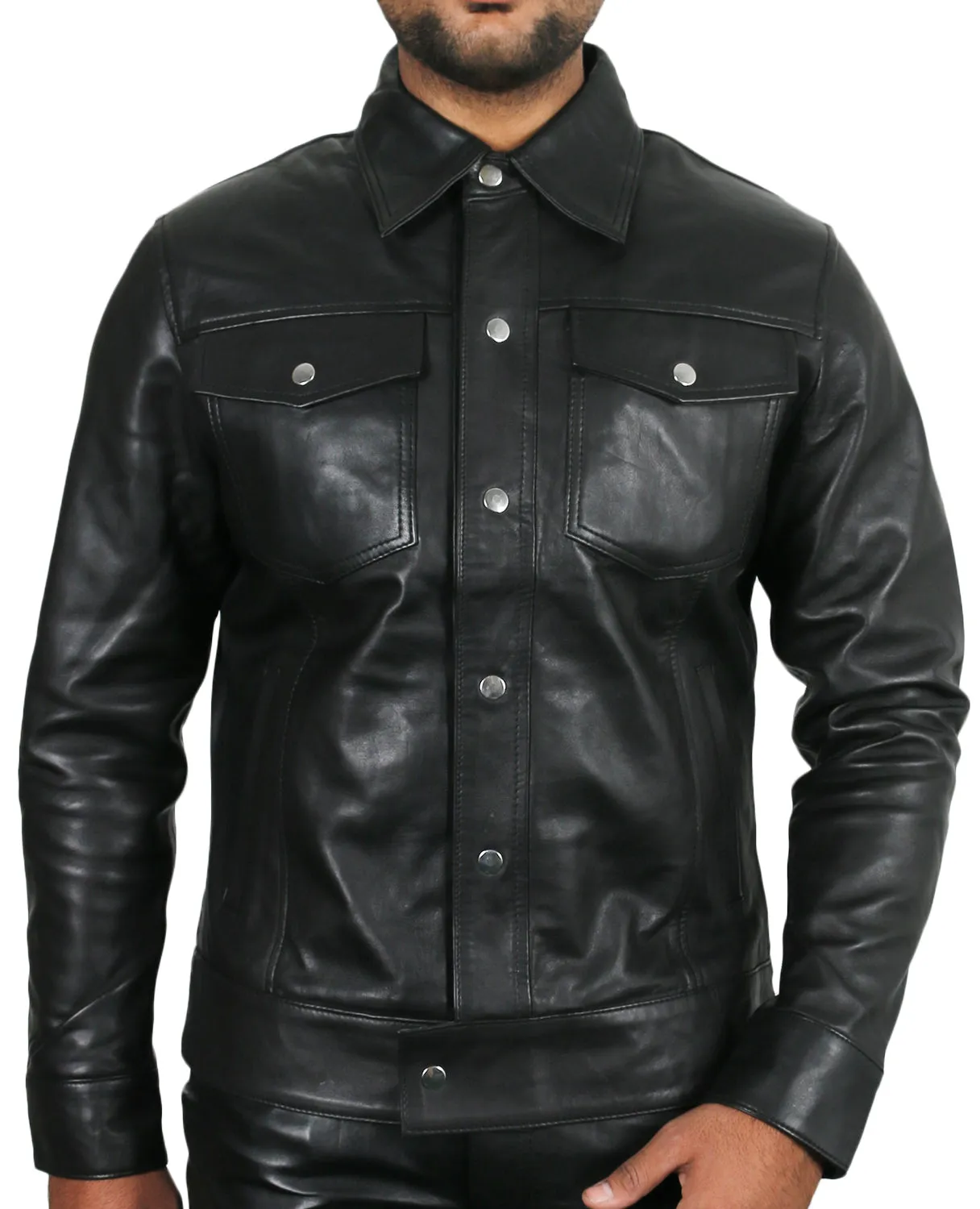 Leather Jackets Hub Mens Genuine Lambskin Leather Jacket (Black, Officer Jacket) - 1501132