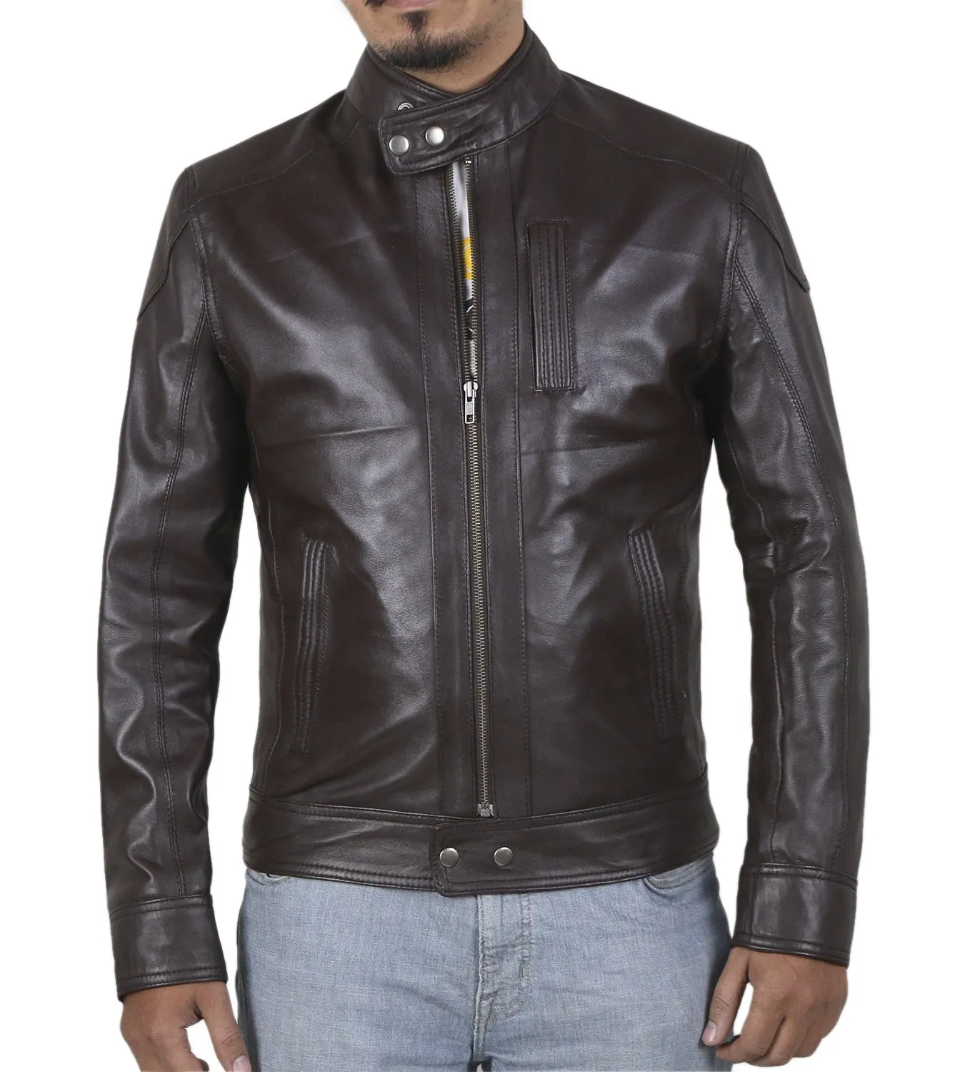 Leather Jackets Hub Mens Genuine Lambskin Leather Jacket (Black, Racer Jacket) - 1501187