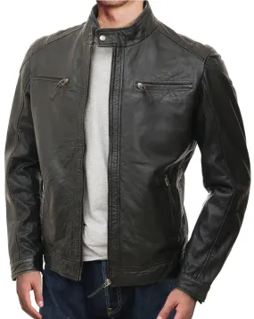 Leather Jackets Hub Mens Genuine Lambskin Leather Jacket (Black, Racer Jacket) - 1501394