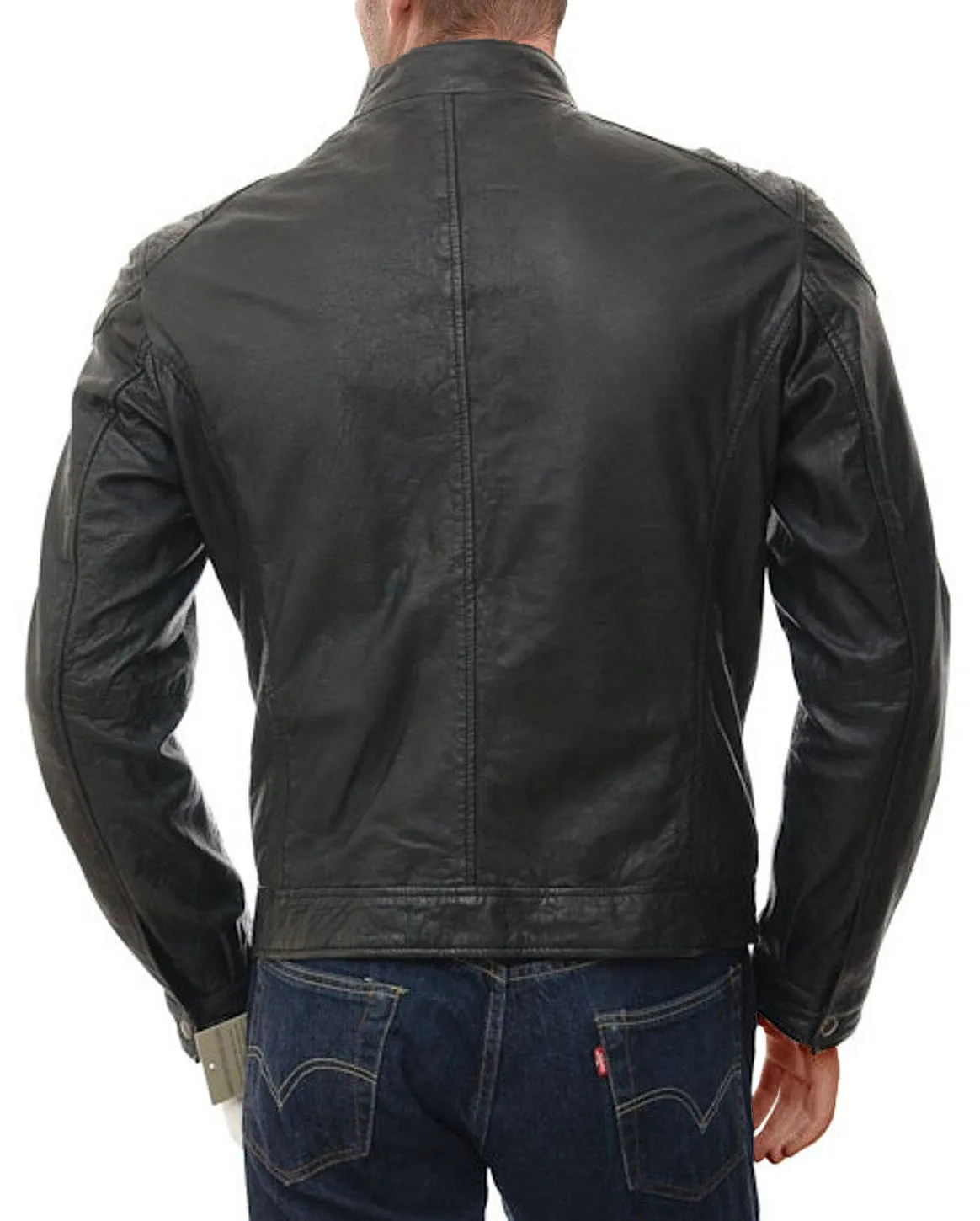 Leather Jackets Hub Mens Genuine Lambskin Leather Jacket (Black, Racer Jacket) - 1501394