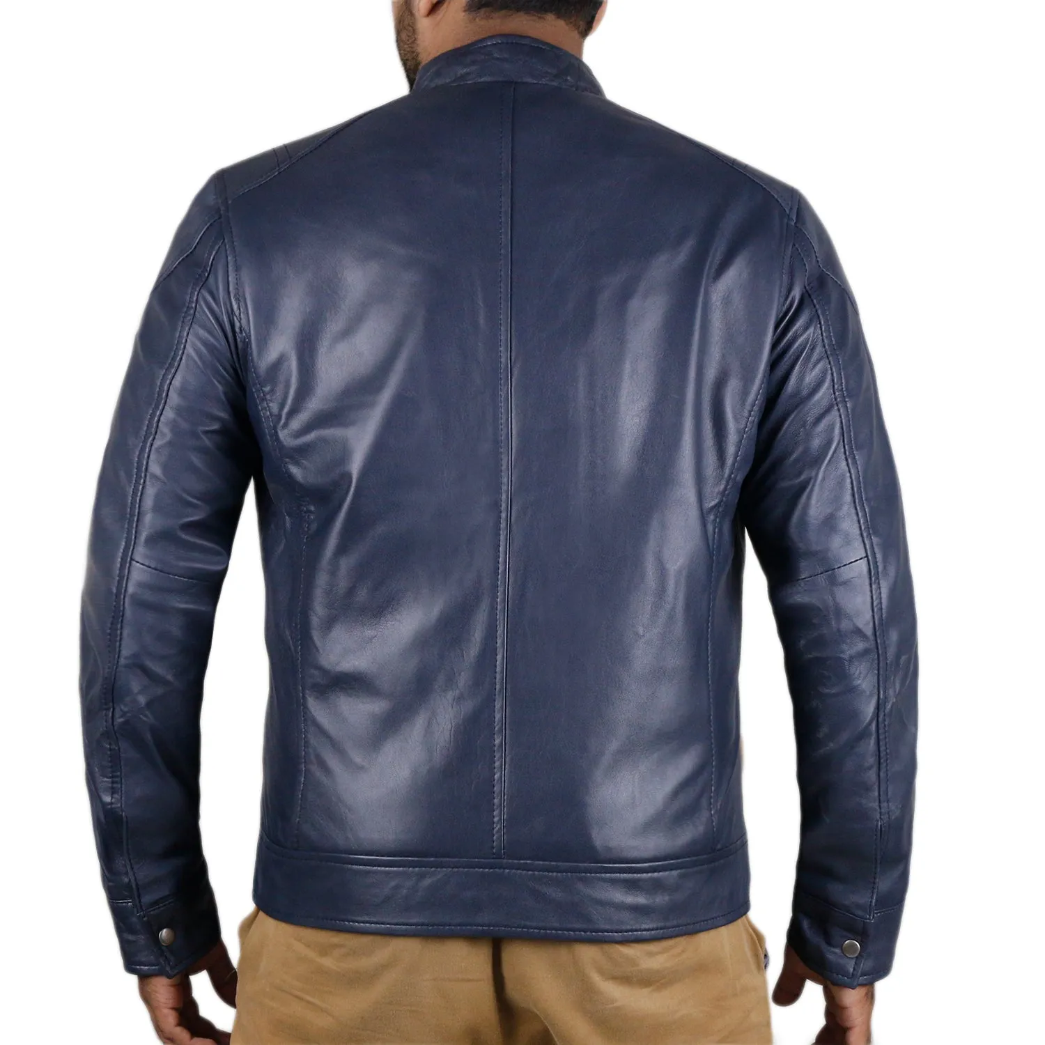 Leather Jackets Hub Mens Genuine Lambskin Leather Jacket (Black, Racer Jacket) - 1501394