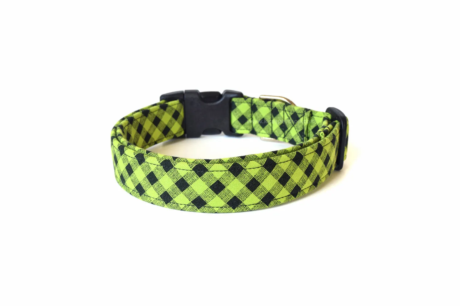 Lime Green & Black Plaid Dog Collar