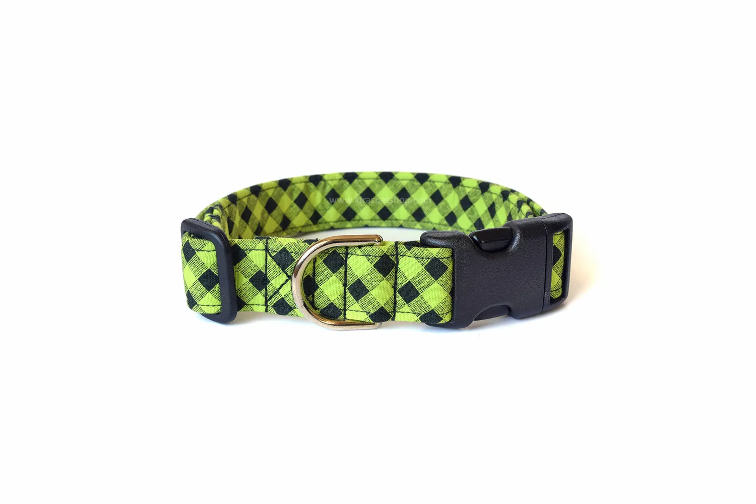 Lime Green & Black Plaid Dog Collar