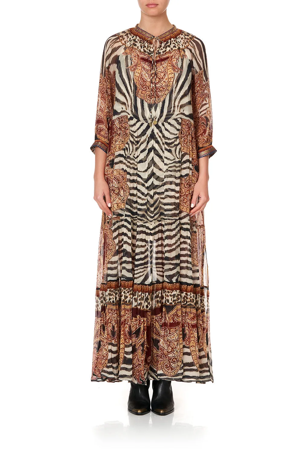 LONG GATHERED PANEL DRESS WILD FIRE