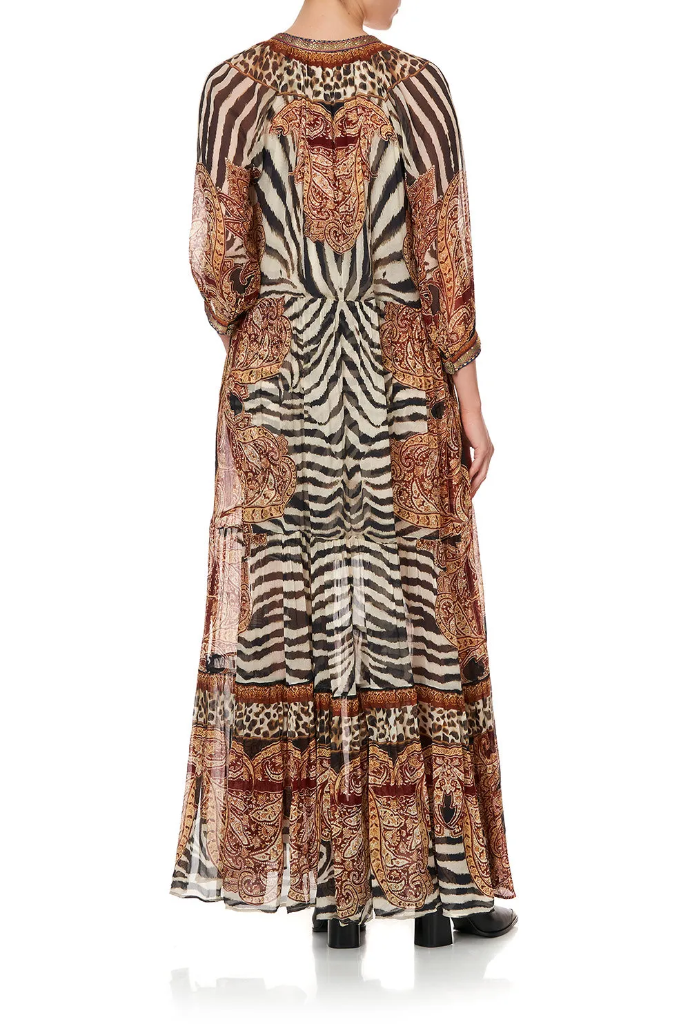 LONG GATHERED PANEL DRESS WILD FIRE