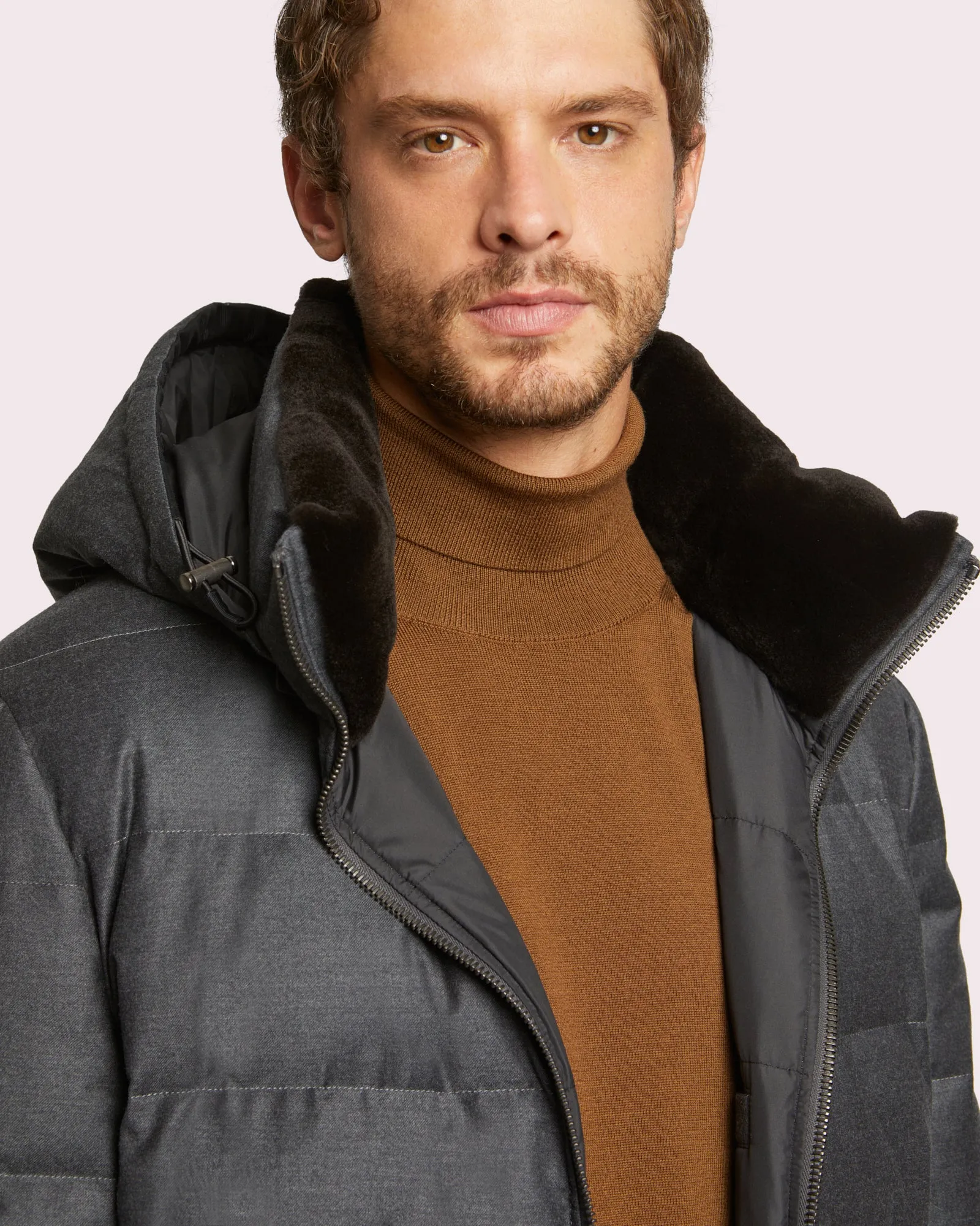 Loro Piana Fabric Short Down Jacket With Dehaired Mink Inside Collar