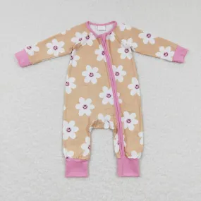 LR0732 baby girl smile flower zipper romper