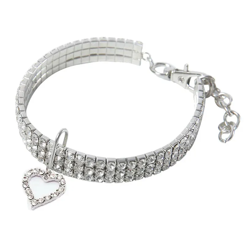 Luxury Bling Pet Collars - Shiny Rhinestone Necklace with Heart Pendant for Dogs & Cats | Diamond Puppy Collar